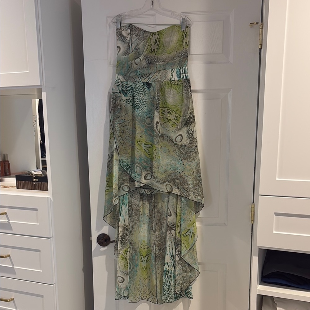 Strapless Green and Blue Patterned Dress